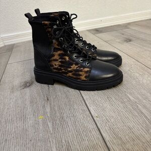 Vince Camuto Black and Animal Print Moto Boots